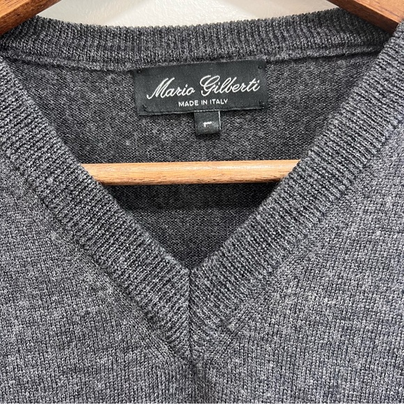 Mario Gilberti Men’s 100% Merino Wool V-Neck Sweater in Gray, Long sleeve, L - Picture 2 of 9